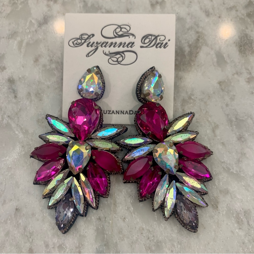 Suzanna Dai hot pink crystal earrings